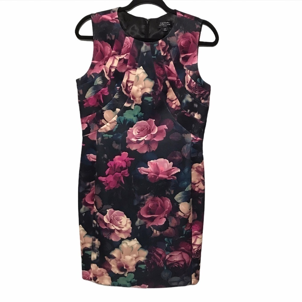 TAHARI ASL Floral Printed Scuba Sheath Dress 6 D99